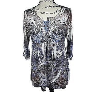 Unity World Wear Blouse Maternity Purple Tunic Beaded Womens Size Small